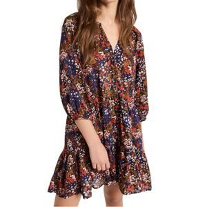 Apiece Apart Mini Mitte Dress Size Small Floral Bold Blomster Red Cotton Poplin